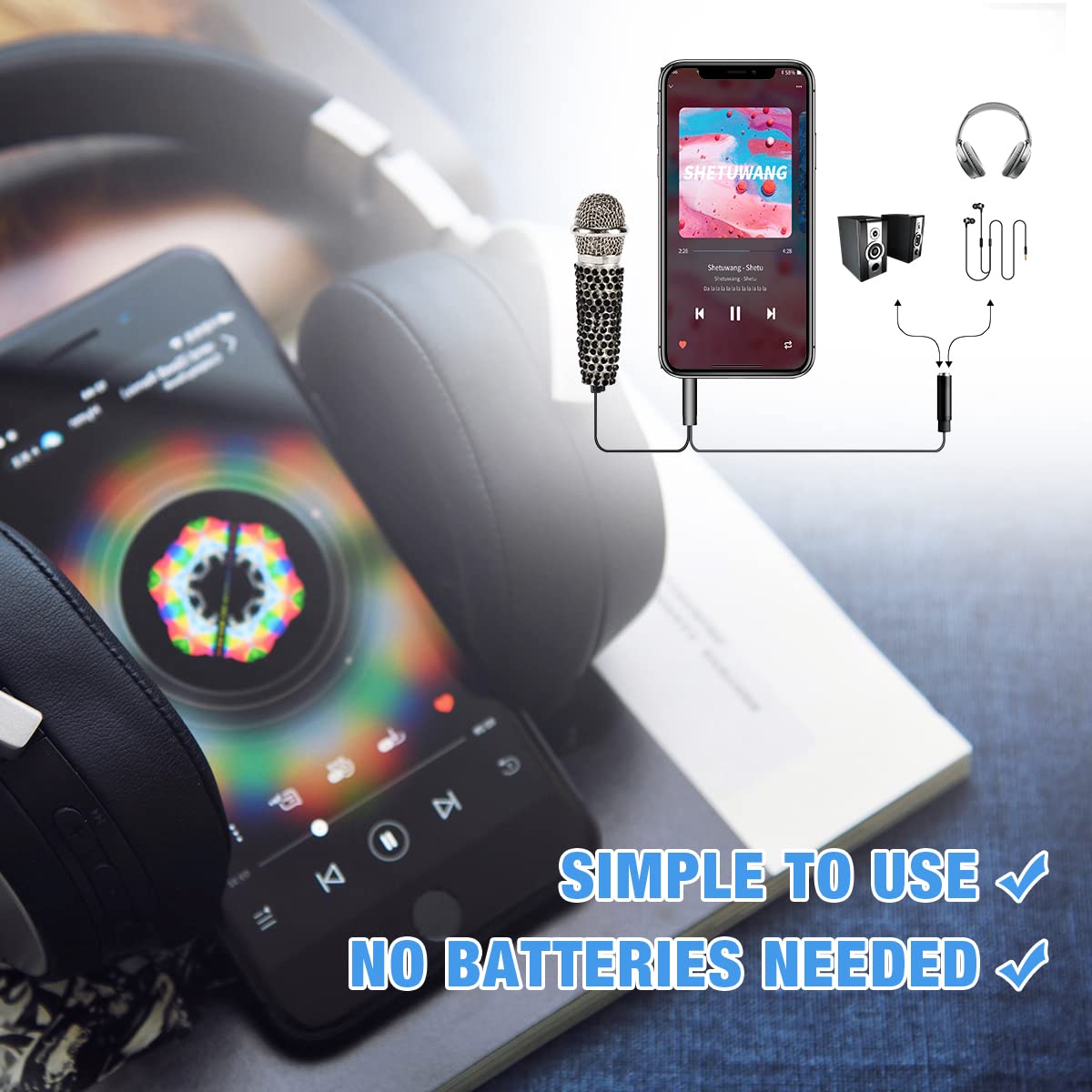 DELADOLA Mini Microphone,Portable Vocal Tiny Microphone, Asmr Microphone,Phone Microphone, Mini Karaoke Microphone for Voice Rec